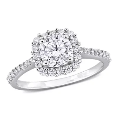 Lab Created Moissanite Halo Ring Sterling Silver