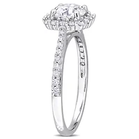 Lab Created Moissanite Halo Ring Sterling Silver