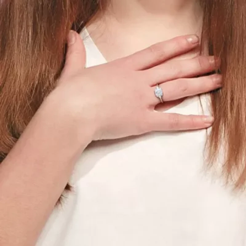 Lab Created Moissanite Engagement Ring Sterling Silver
