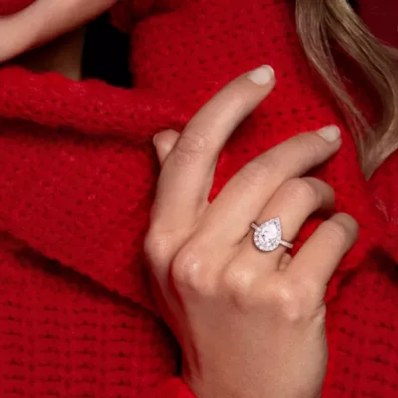 Lab Created Moissanite Halo Ring Sterling Silver