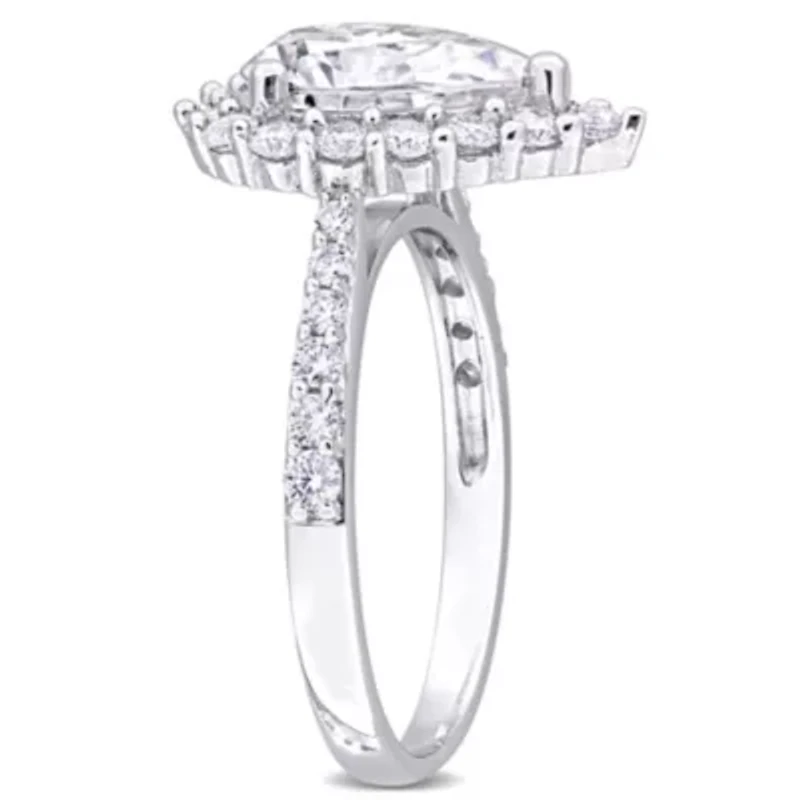 Lab Created Moissanite Halo Ring Sterling Silver