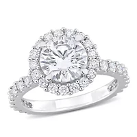 Lab Created Moissanite Halo Ring Sterling Silver