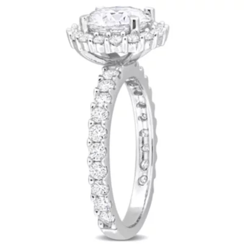 Lab Created Moissanite Halo Ring Sterling Silver
