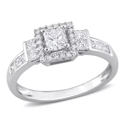 3/4 ct. t.w. Diamond Halo Engagement Ring 14K White Gold