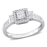 3/4 ct. t.w. Diamond Halo Engagement Ring 14K White Gold