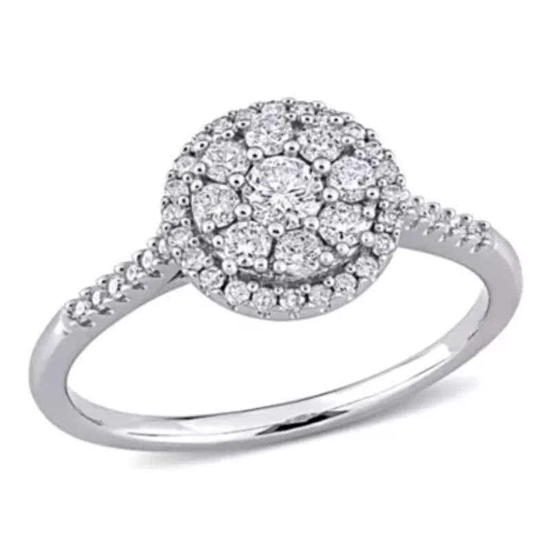1/2 ct. t.w. Diamond Composite Round Halo Engagement Ring 10K White Gold