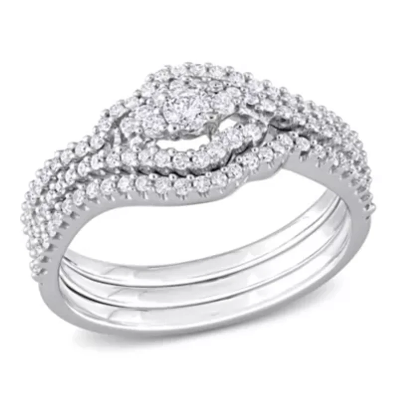 1/2 ct. t.w. Diamond Crossover Multi-Row Bridal Ring Set 14K White Gold