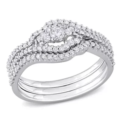 1/2 ct. t.w. Diamond Crossover Multi-Row Bridal Ring Set 14K White Gold