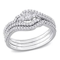 1/2 ct. t.w. Diamond Crossover Multi-Row Bridal Ring Set 14K White Gold