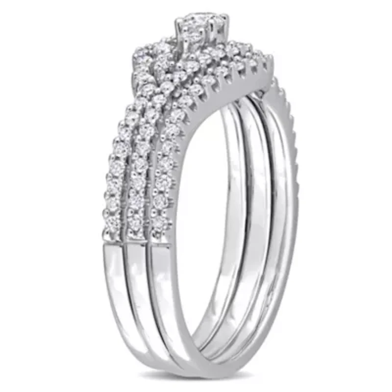 1/2 ct. t.w. Diamond Crossover Multi-Row Bridal Ring Set 14K White Gold