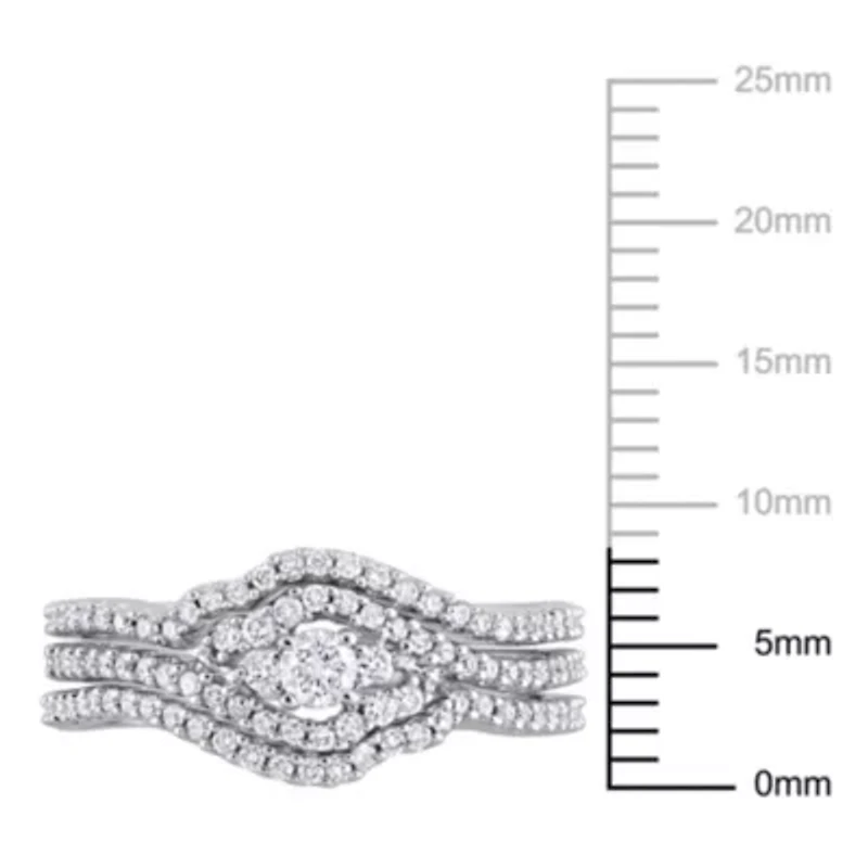 1/2 ct. t.w. Diamond Crossover Multi-Row Bridal Ring Set 14K White Gold