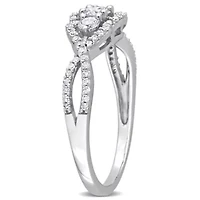 1/2 ct. t.w. Diamond 3-Stone Halo Engagement Ring 14K White Gold