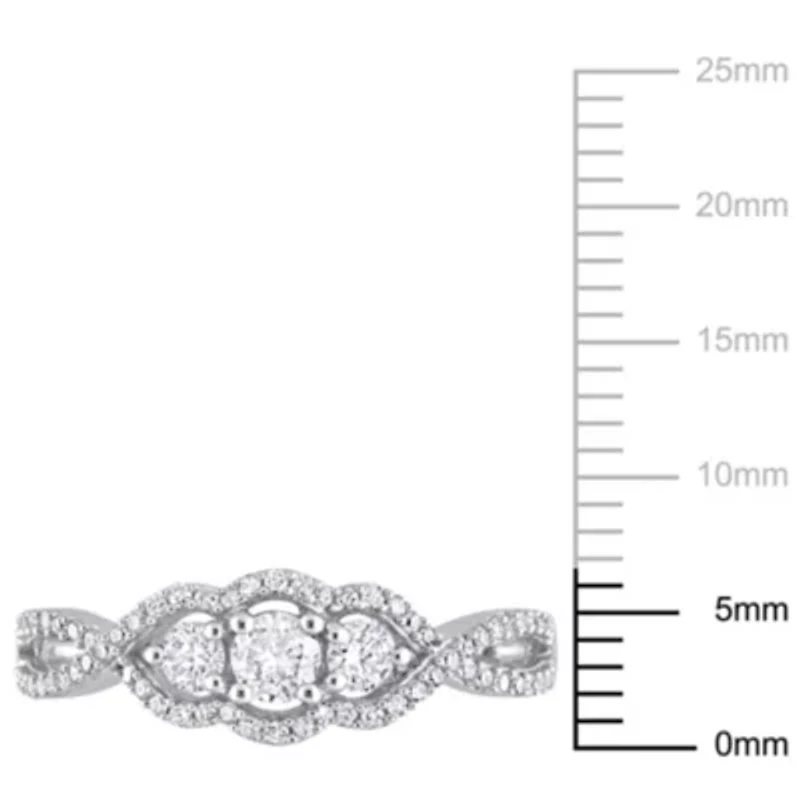 1/2 ct. t.w. Diamond 3-Stone Halo Engagement Ring 14K White Gold