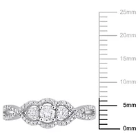 1/2 ct. t.w. Diamond 3-Stone Halo Engagement Ring 14K White Gold