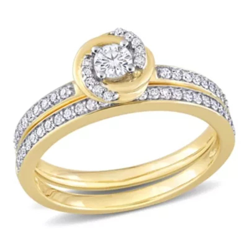 1/2 ct. t.w. Diamond Double Swirl Bridal Ring Set 14K Yellow Gold