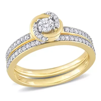 1/2 ct. t.w. Diamond Double Swirl Bridal Ring Set 14K Yellow Gold