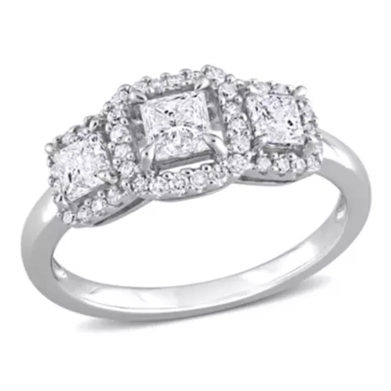 1 ct. t.w. Diamond 3-Stone Halo Engagement Ring 14K White Gold