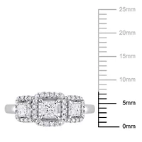 1 ct. t.w. Diamond 3-Stone Halo Engagement Ring 14K White Gold