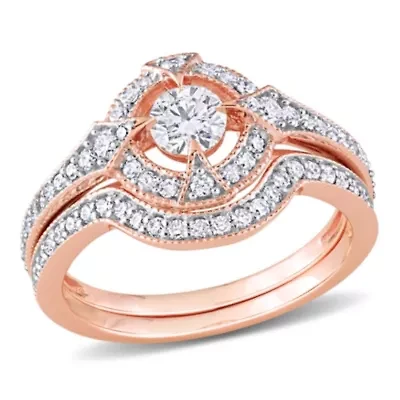3/4 ct. t.w. Diamond Double Openwork Halo Bridal Ring Set 14K Rose Gold