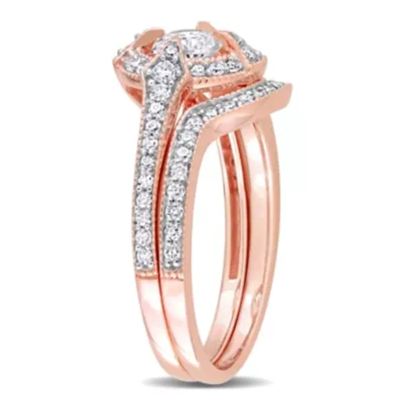 3/4 ct. t.w. Diamond Double Openwork Halo Bridal Ring Set 14K Rose Gold
