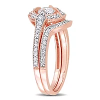 3/4 ct. t.w. Diamond Double Openwork Halo Bridal Ring Set 14K Rose Gold