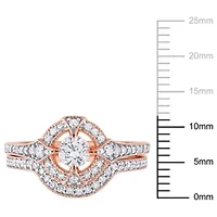 3/4 ct. t.w. Diamond Double Openwork Halo Bridal Ring Set 14K Rose Gold