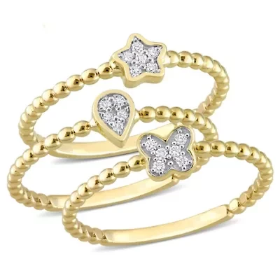 3-Pc Set of Diamond Accent Star, Teardrop and Butterfly Cluster Rings 14K Yellow Gold