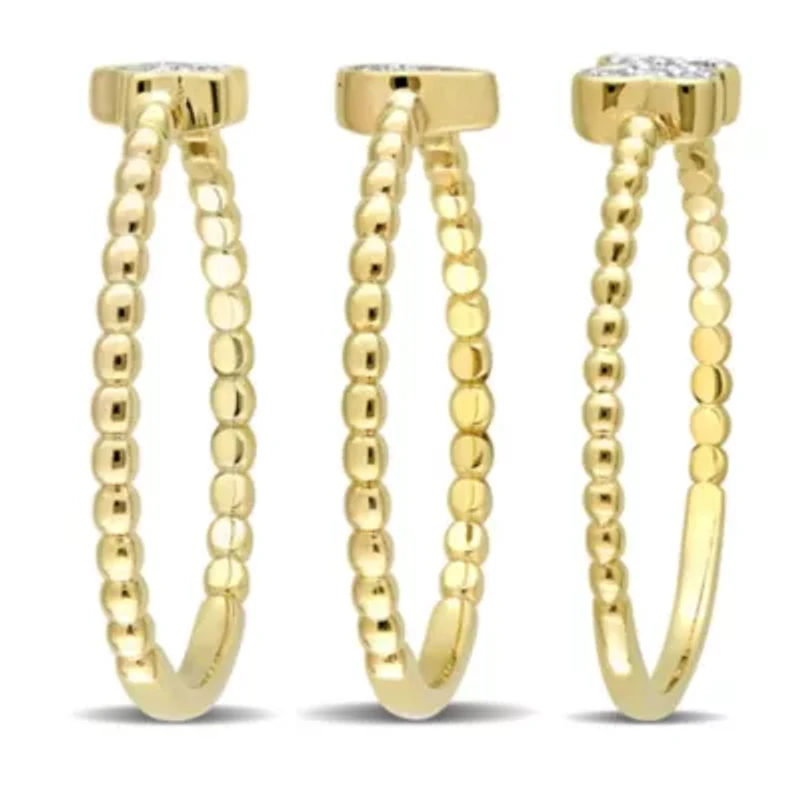 3-Pc Set of Diamond Accent Star, Teardrop and Butterfly Cluster Rings 14K Yellow Gold