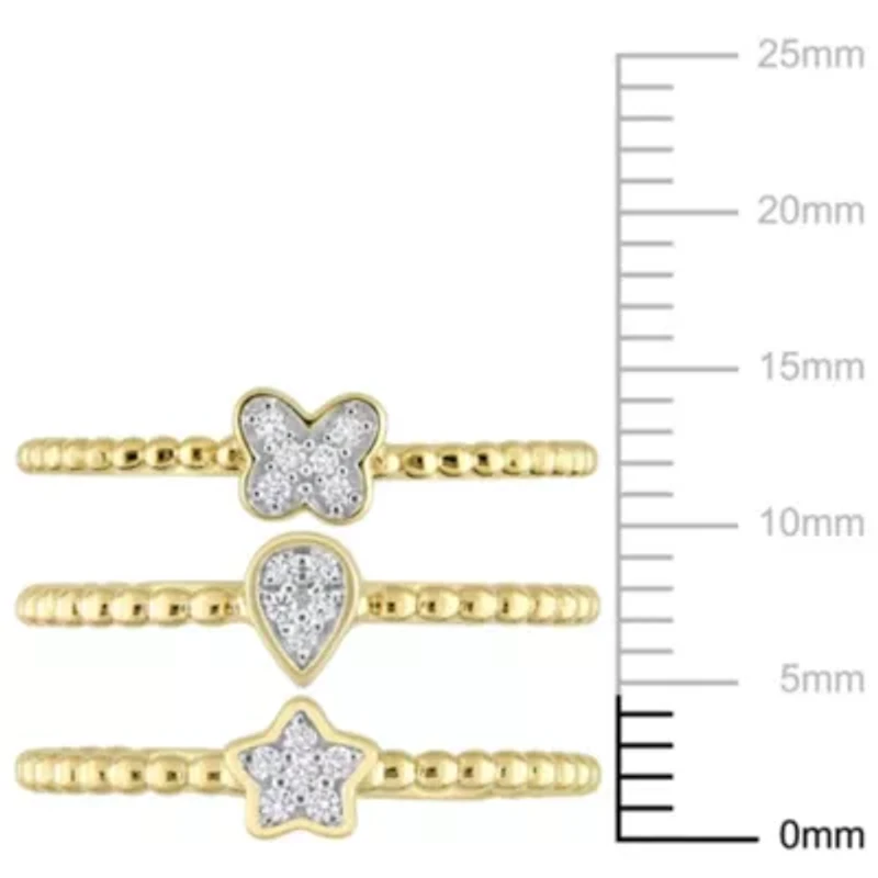 3-Pc Set of Diamond Accent Star, Teardrop and Butterfly Cluster Rings 14K Yellow Gold