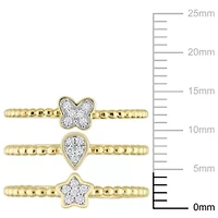 3-Pc Set of Diamond Accent Star, Teardrop and Butterfly Cluster Rings 14K Yellow Gold