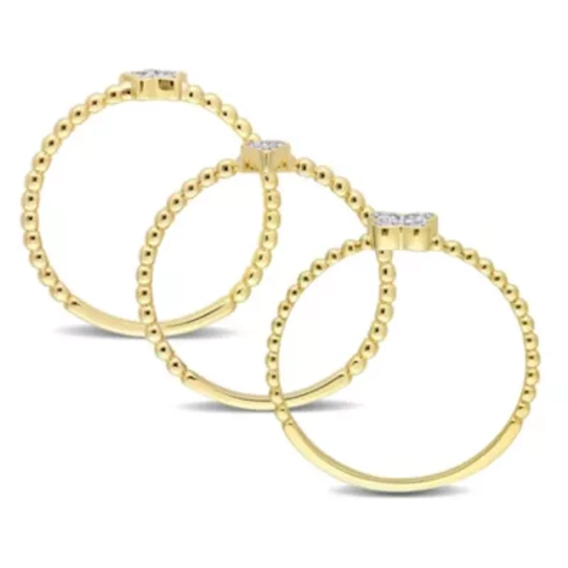 3-Pc Set of Diamond Accent Star, Teardrop and Butterfly Cluster Rings 14K Yellow Gold