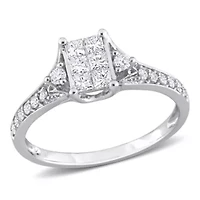 1/2 ct. t.w. Diamond Cluster Engagement Ring 14K White Gold