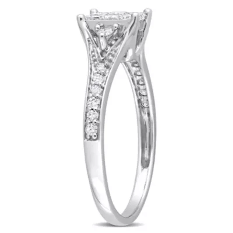 1/2 ct. t.w. Diamond Cluster Engagement Ring 14K White Gold