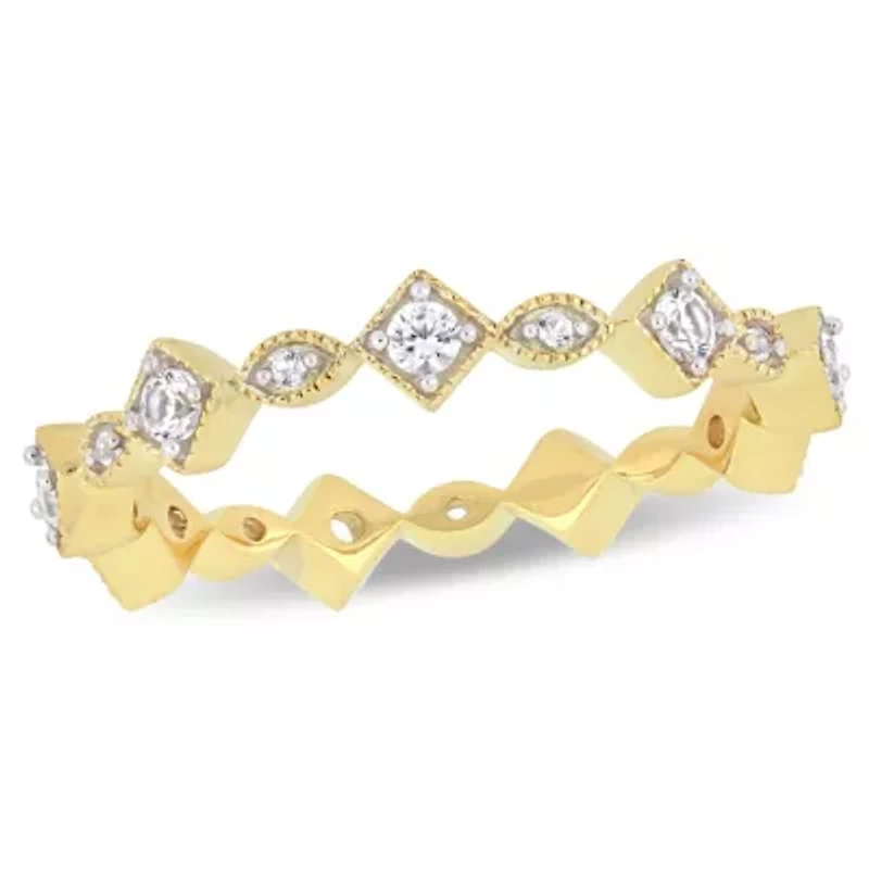 Lab Created White Sapphire Infinity Anniversary Ring 10K Yellow Gold