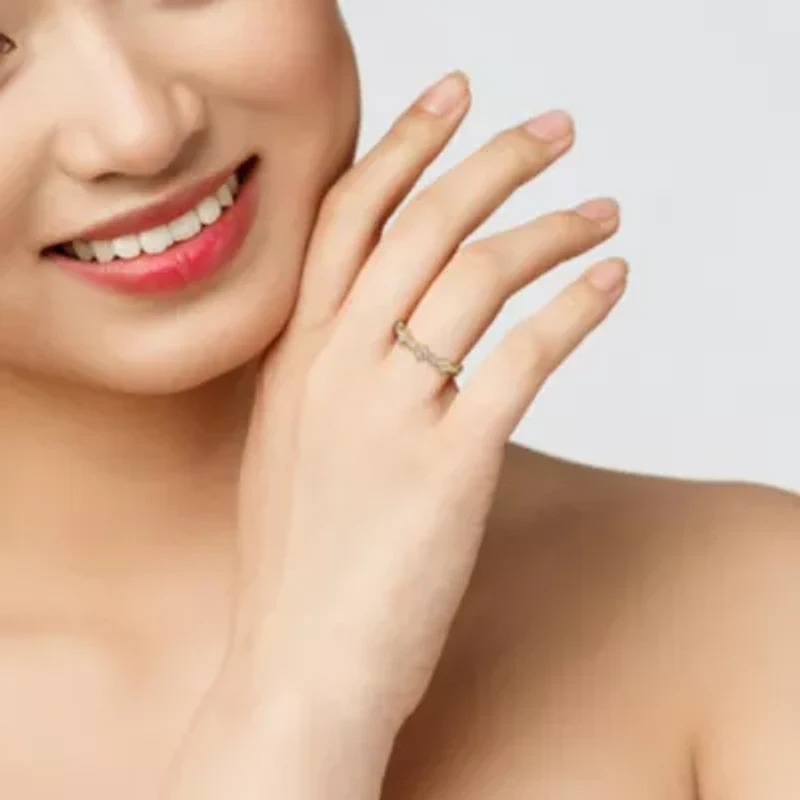 Lab Created White Sapphire Infinity Anniversary Ring 10K Yellow Gold