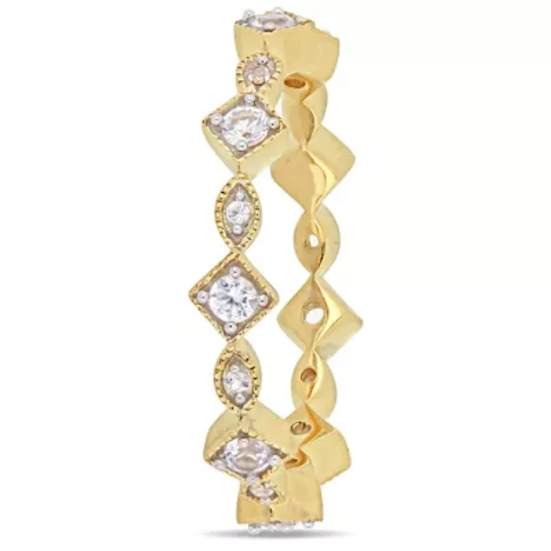 Lab Created White Sapphire Infinity Anniversary Ring 10K Yellow Gold
