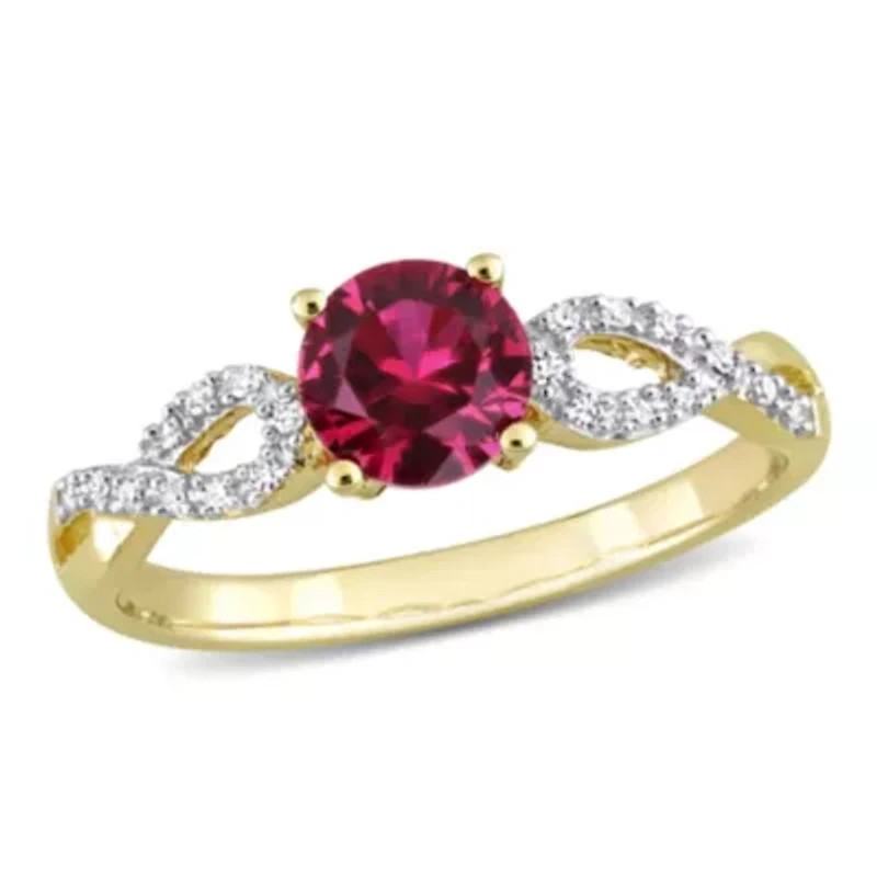 Lab Created Ruby and 1/10 ct. t.w. Diamond Infinity Ring 10K Yellow Gold