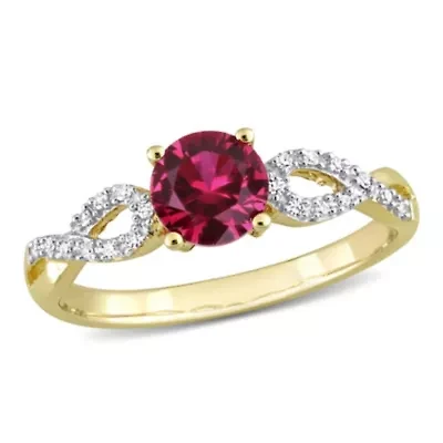 Lab Created Ruby and 1/10 ct. t.w. Diamond Infinity Ring 10K Yellow Gold