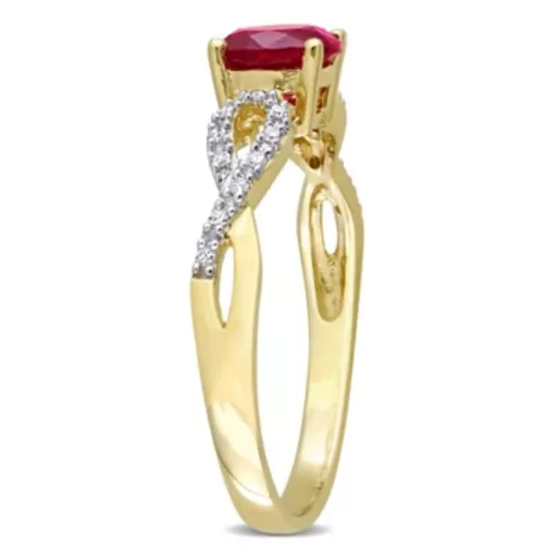Lab Created Ruby and 1/10 ct. t.w. Diamond Infinity Ring 10K Yellow Gold
