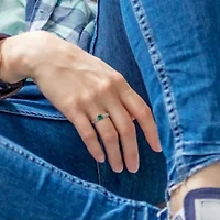 Lab Created Emerald and White Sapphire with 1/10 ct. t.w. Diamond Accent Vintage Ring 10K Gold