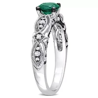 Lab Created Emerald and White Sapphire with 1/10 ct. t.w. Diamond Accent Vintage Ring 10K Gold