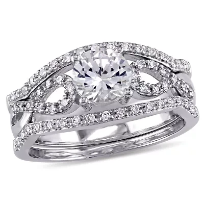 Lab Created White Sapphire and 1/4 ct. t.w. Diamond Infinity Bridal Ring Set 10K Gold