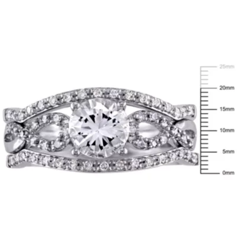 Lab Created White Sapphire and 1/4 ct. t.w. Diamond Infinity Bridal Ring Set 10K Gold