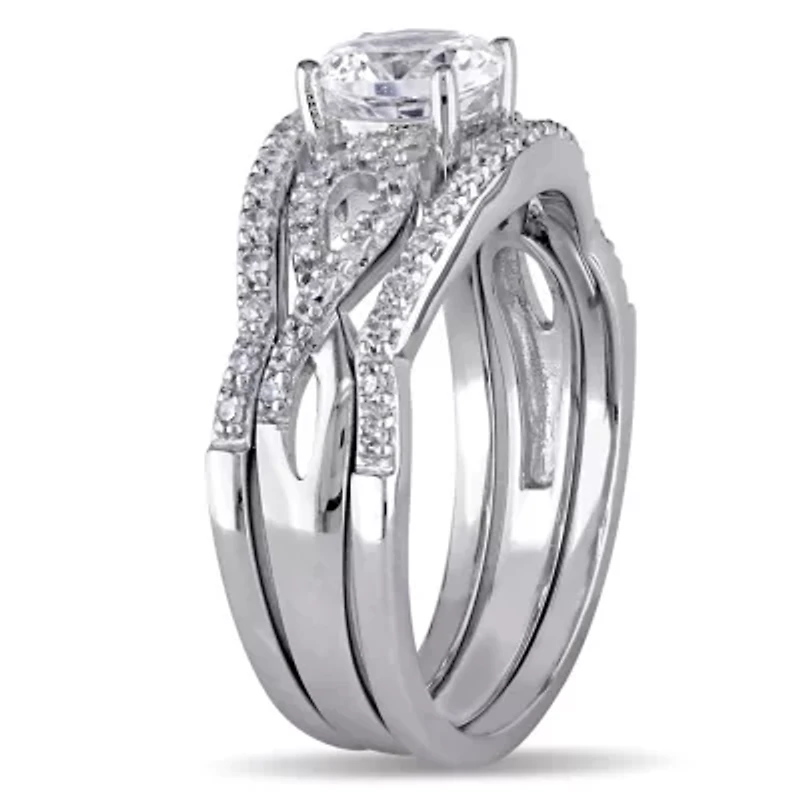 Lab Created White Sapphire and 1/4 ct. t.w. Diamond Infinity Bridal Ring Set 10K Gold