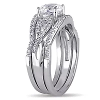 Lab Created White Sapphire and 1/4 ct. t.w. Diamond Infinity Bridal Ring Set 10K Gold
