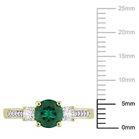Lab Created Emerald and White Sapphire with Diamond Accent 3-Stone Ring 10K Yellow Gold