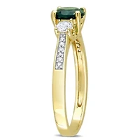 Lab Created Emerald and White Sapphire with Diamond Accent 3-Stone Ring 10K Yellow Gold