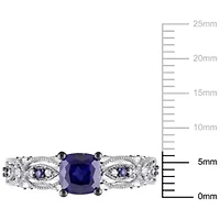 Lab Created Blue Sapphire and 1/10 ct. t.w. Diamond Vintage Ring 10K White Gold with Black Rhodium