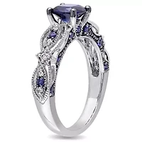 Lab Created Blue Sapphire and 1/10 ct. t.w. Diamond Vintage Ring 10K White Gold with Black Rhodium