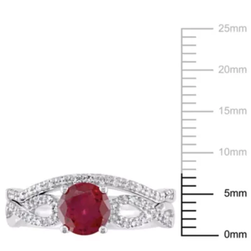 Lab Created Ruby and 1/6 ct. t.w. Diamond Infinity Bridal Ring Set 10K White Gold